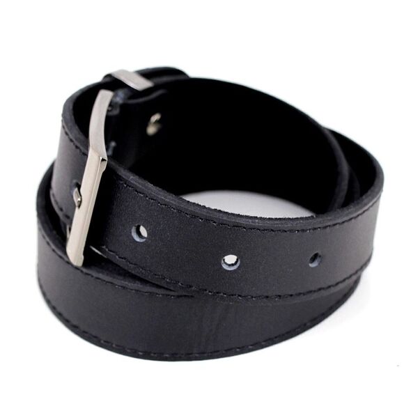 BLACK GENUINE LEATHER 1 1/8"Wd STITCHED CASUAL DRESS MEN'S BELT Sz 36-38 (*31 - Picture 3 of 11